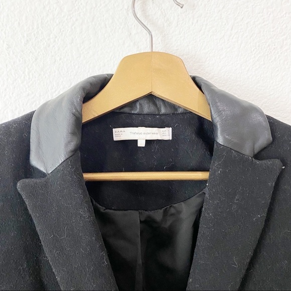 Zara- Wool Blend Faux Leather Trims Coat Size SM - Picture 5 of 9
